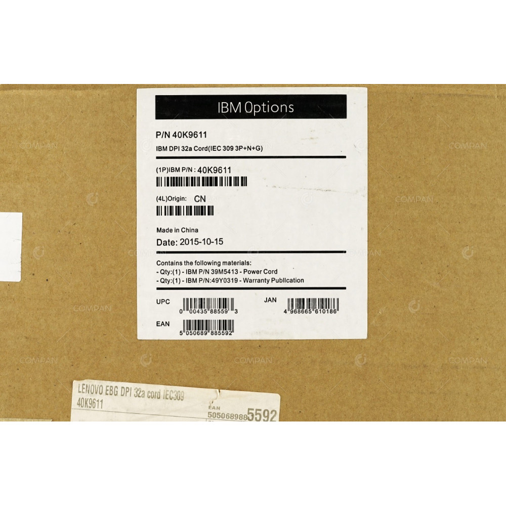 40K9611 IBM POWER CORD 3-PHASE 3P+N+G 16A FOR PDU 39M5413